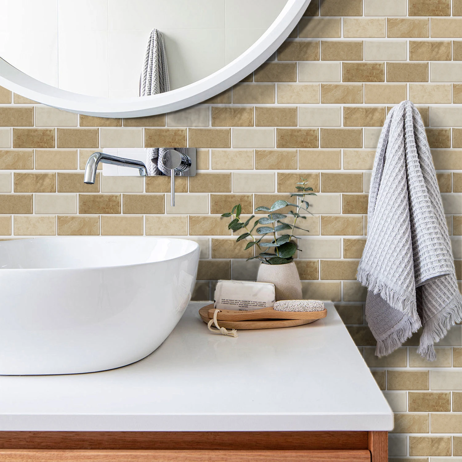 6-Piece Tile Wall Sticker Set, Marble-Look Surface, Peelable and Adhesive Backsplash, Suitable for Kitchens and Bathrooms