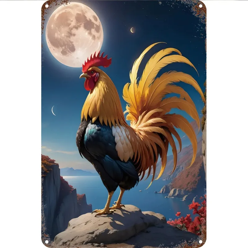 

Vintage Rooster Metal Tin Sign, Aluminum Wall Hanging Decorative Plaque, 8 X 12 Inches, Multipurpose for Home, Living Room
