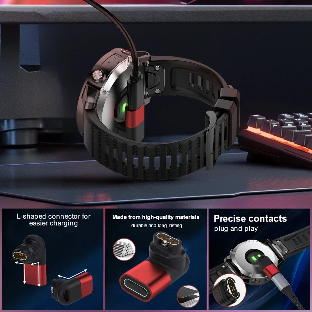 محول شاحن صغير لـ Garmin Forerunner 265 965 محول شحن لـ Fenix 7 7S 7X 6 6S 6X 5 5S 5X Plus Pro/ Venu 3 2S 2