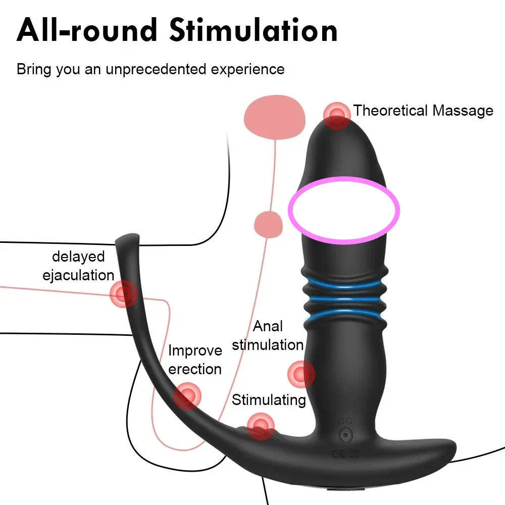 Male Double Ring Telescopic Anal Plug Backyard Massager APP Remote Control Telescopic Lock Fine Ring Adult Sex Products