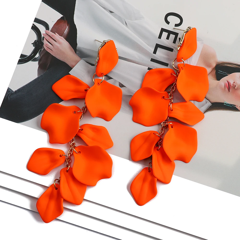 Korean Fashion Acrylic Petal Flower Tassel Dangle Earrings For Women Luxury Vintage Fairy Wedding Party Jewelry Accessories Gift