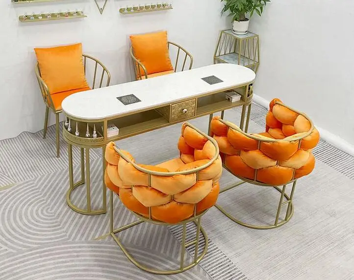 Net red orange marble nail enhancement table chair suit single and double three person vacuum cleaner light luxury nail enhancem