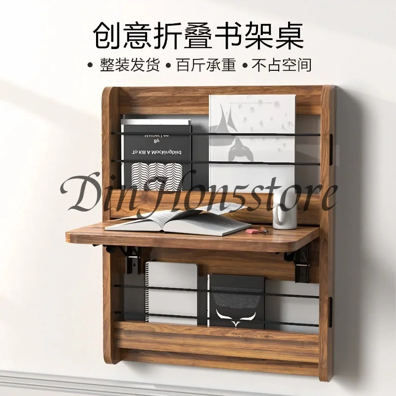 Wall Mounted Folding Desk Space Saving Wooden Writing Table Hidden Computer Desk with Shelf MultiFunctional Floating Study Table