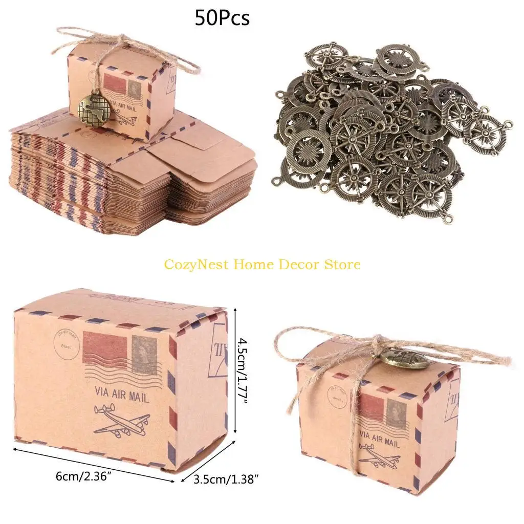 

92MF 50 шт. Свадебная винтажная коробка конфет, штамп, дизайн упаковки шоколада, крафт-бумага