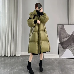 Down Jacket Women's Mid Length New Winter Matte Splicing Knee Length White Duck Down Jacket Thickened Down Jacket