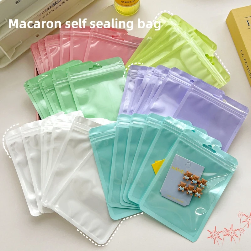 Bolsa Ziplock de color macarrón, bolsa holográfica, bolsa de hueso de color transparente gruesa, bolsa para brochas de maquillaje con bolsillo sellado para joyería