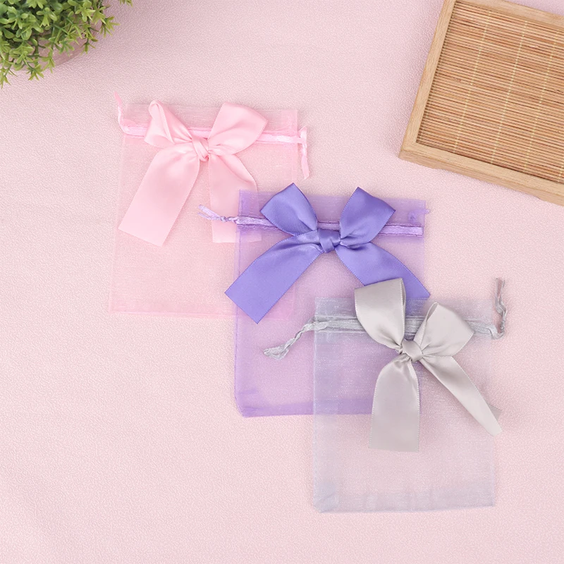 10Pcs Organza Gift Bags Transparent Drawstring Pouch Jewelry Organizer Earring Packaging Party Candy Bag With Ribbon