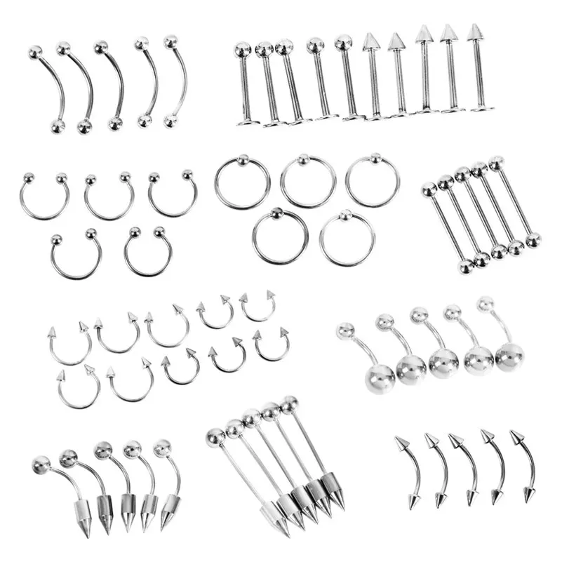 60pcs Mix Body Piercing Jewelry Stainless Steel Nose Lip Eyebrow Tongue Rings Captive Bead Ring Labret Piercings Jewelry