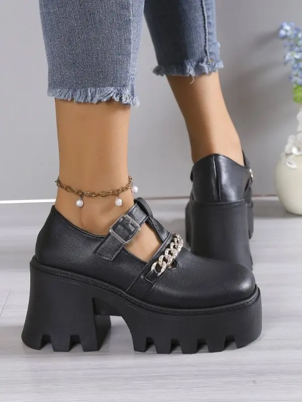 fall shoes for women Platform Shoes square heels Casual Shoes high heels 2024 summer heels shoes Platform pumps English Style 43