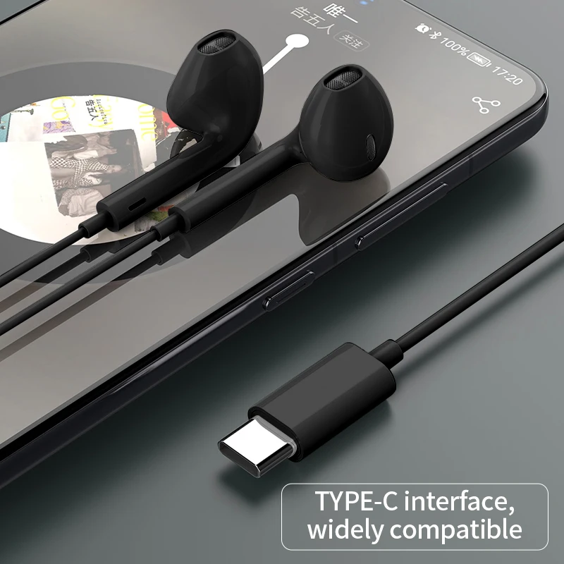 سماعات أذن سلكية من النوع C Hifi Bass ستيريو للتحكم في مستوى الصوت مع ميكروفون USB C سلكية لهاتف Apple Iphone 15 16 Pro Max وسامسونج وهواوي
