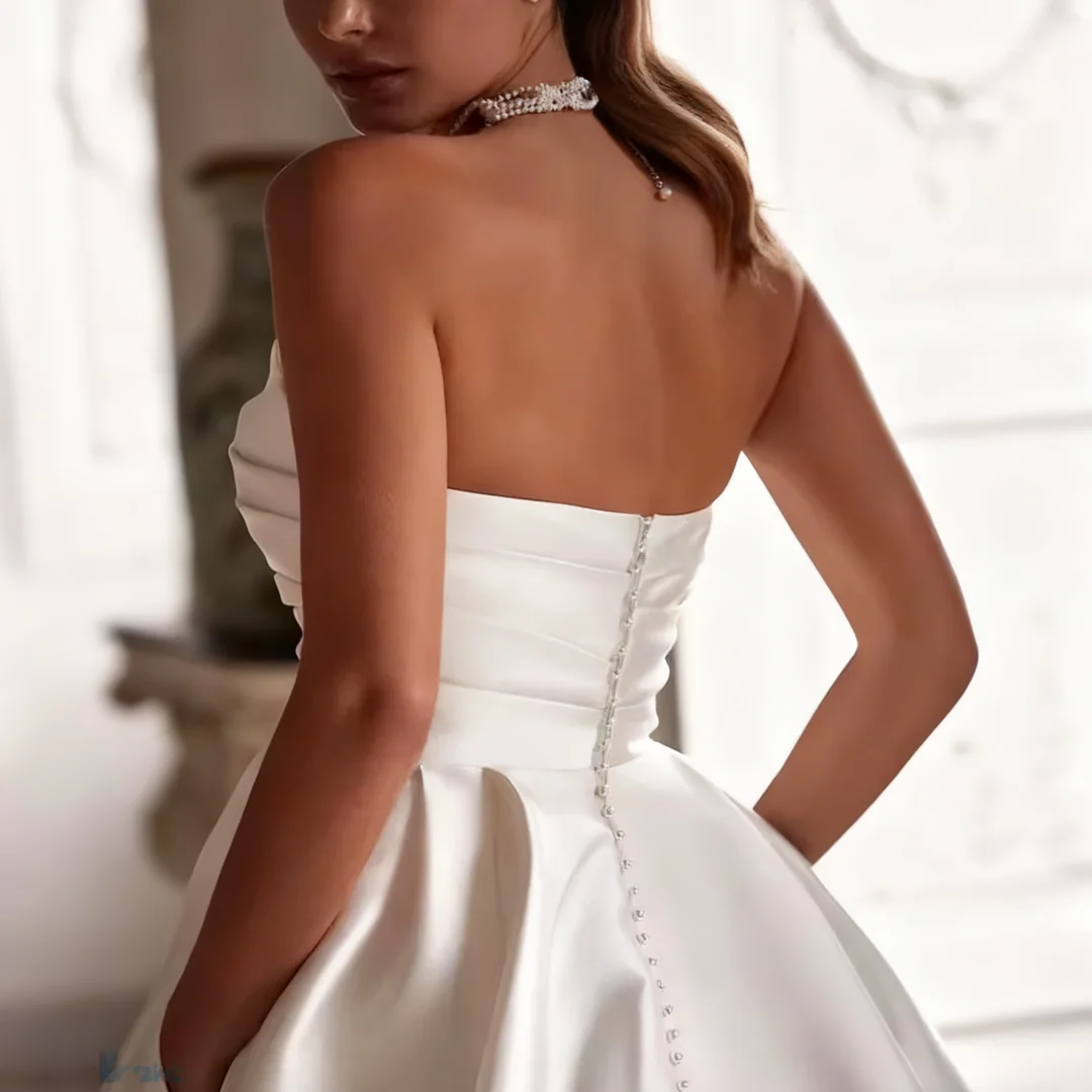 Aangepaste eenvoudige A-lijn trouwjurk voor vrouwen Sweetheart plooien bruidsjurken bruid feest