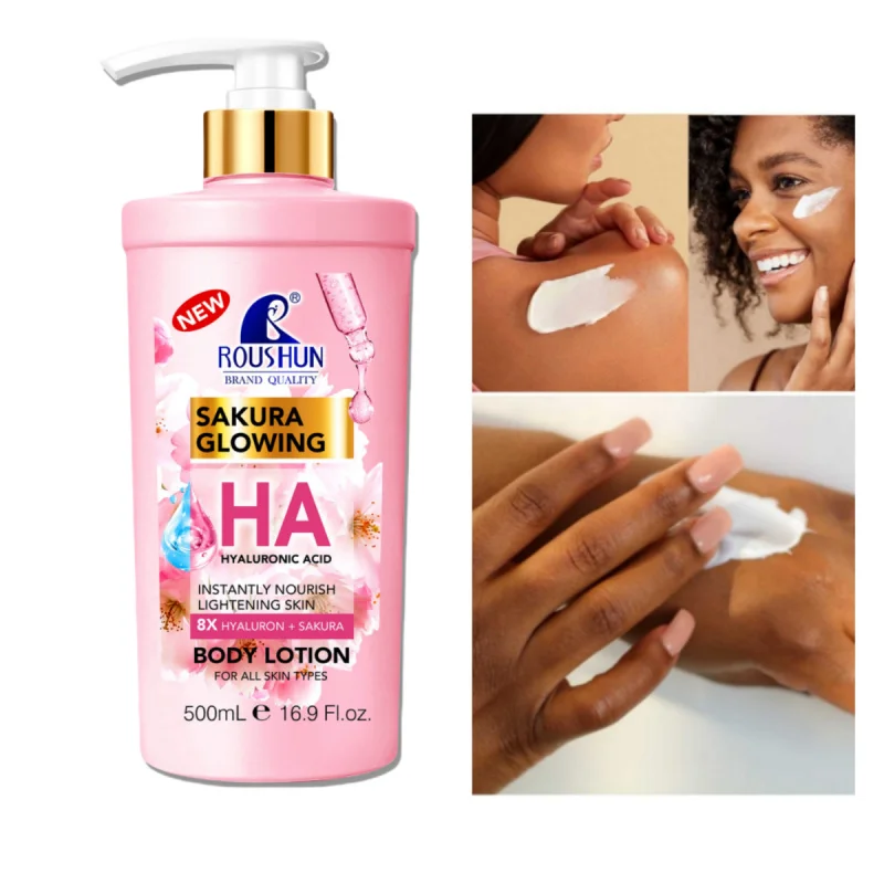 500 ml ROU SHUN HYALURONSäure + SAKURA Körperlotion, große Kapazität, Hyaluronsäure + Sakura-Körperlotion, feuchtigkeitsspendende Körperlotion, langlebig