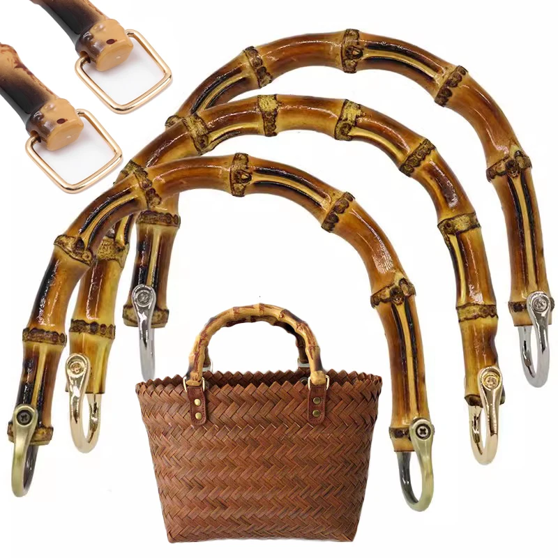 U Shape Bamboo Bag Handles for Handbags Women Purse Tote Handle with Link Buckle Woven Bag Handle for DIY Bag Making Accessories