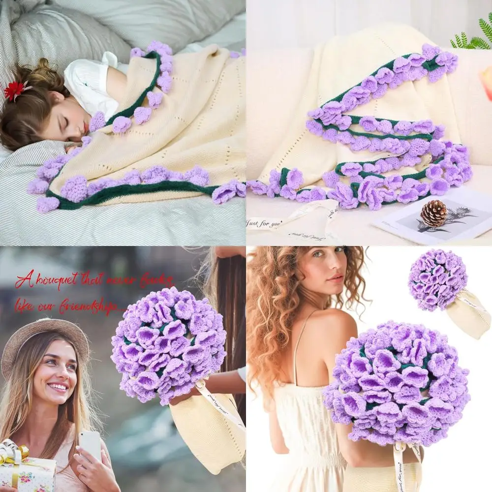 

Фиолетовое вязаное крючком одеяло с цветочным букетом-43, романтический подарок на день рождения, свадьбу, домашний декор