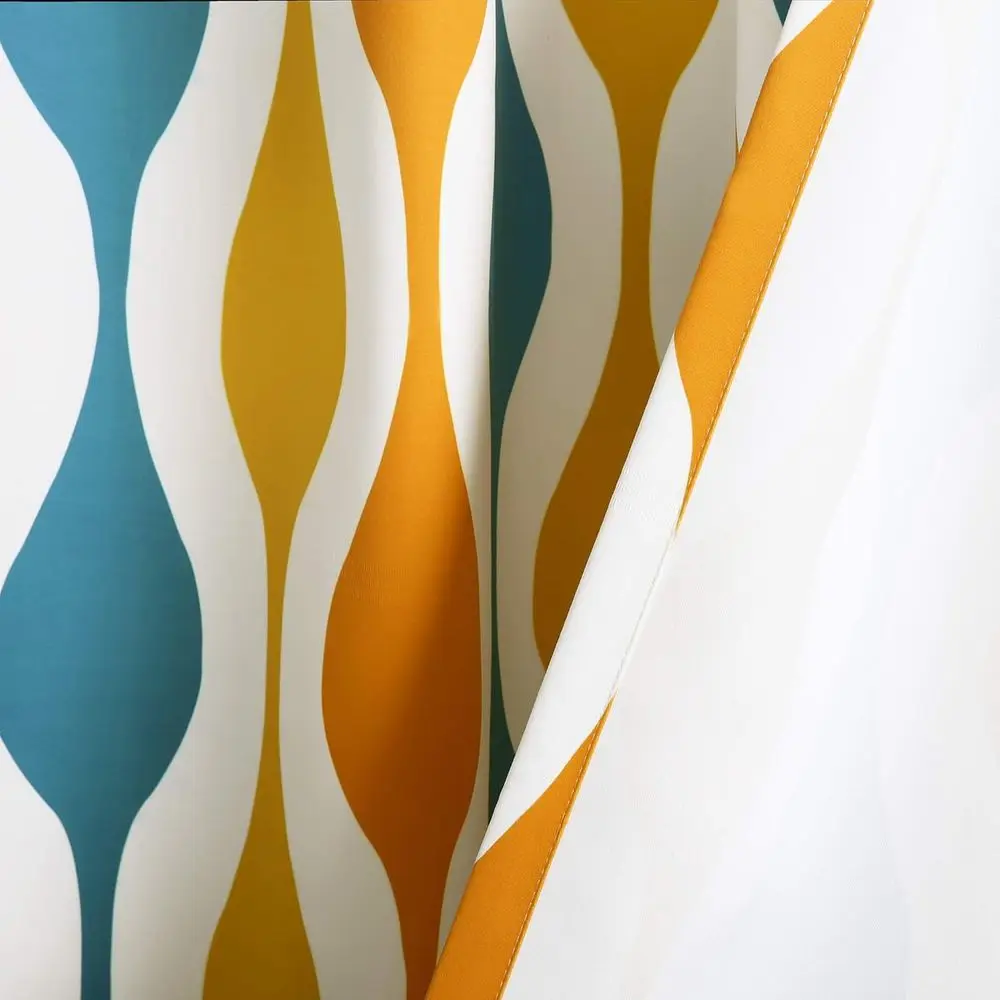 Rideaux de fenêtre à motifs géo du milieu du siècle turquoise et orange, 108 x 52