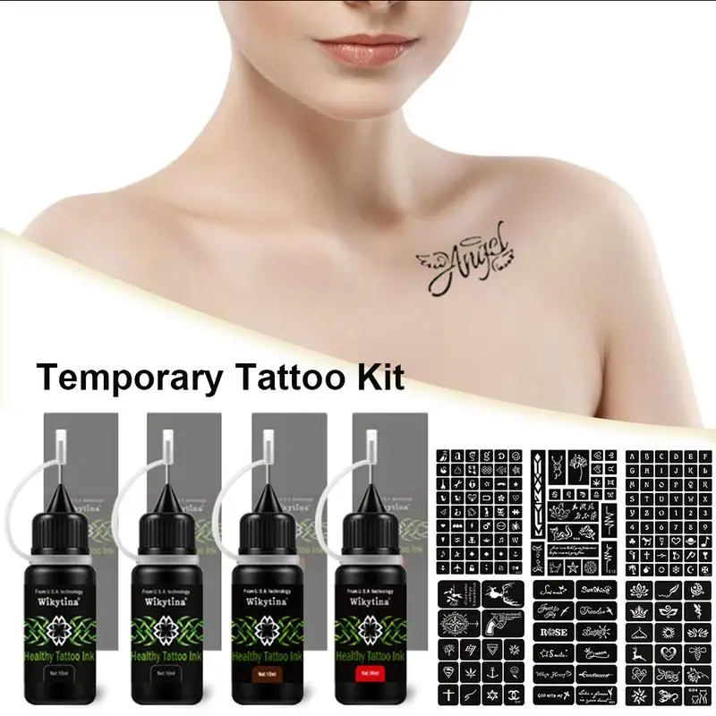 

Organic Jagua Fruit Gel Temporary Tattoo Ink Kit Semi-Permanent Tattoo Set With 171 Pcs Tattoo Stencils Natural & Long Lasting