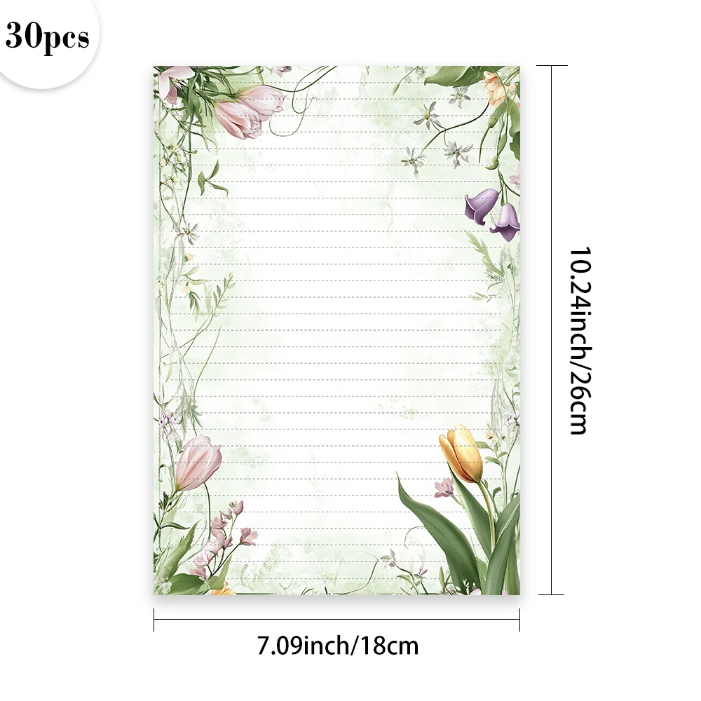 30 Sheets, B5 Spring Tulip-themed Writing Paper, Lined, No Adhesive, Very Suitable For Notebooks, Memos, And Stickers