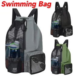 Swimming Bag Drawstring Beach Storage Sports Backpacks Waterproof Bag Wet Dry Bag Thickened Mesh Gym Bag for Training Equipment