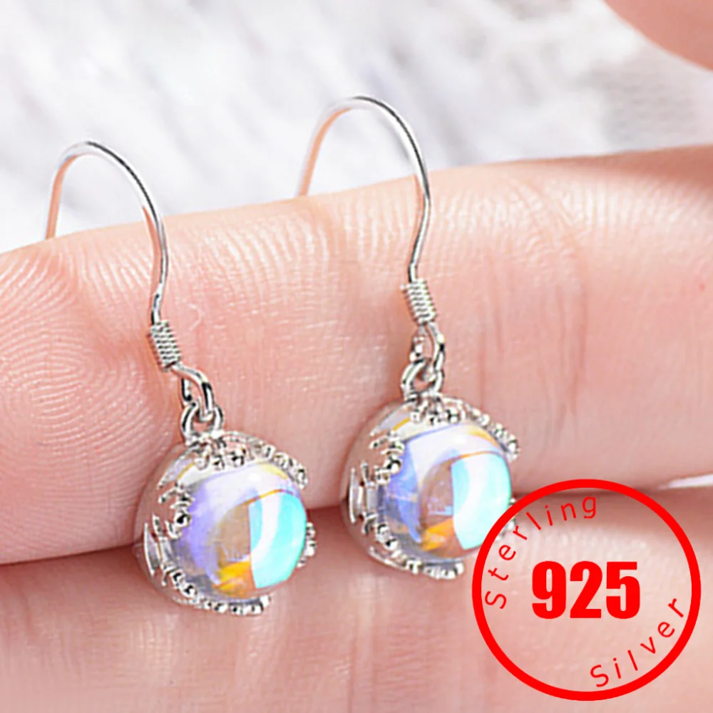 New Round Moonstone Drop Earrings For Women Trend Creative Jewelry Accessories Party Gift Brincos 925 silver