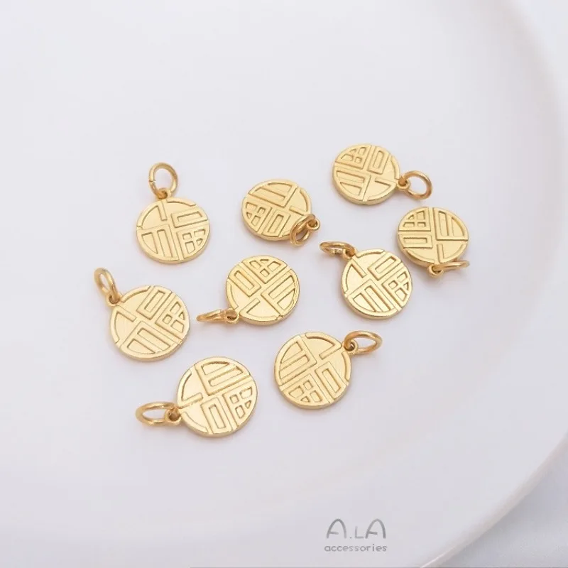 Vietnam Sand Gold Fu Character Pendant Lucky Charms Long Lasting Color Not Fade DIY Nafu Bracelet Jewelry Making Accessories