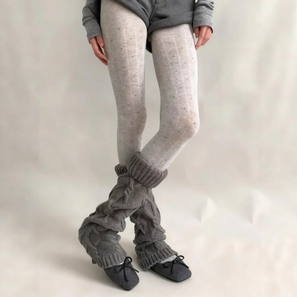 Essential Strumpfhose mit Polka-Dot-Muster, gerippte Textur, Baumwollmaterial, oberschenkelhohe Strümpfe, modische, bequeme Leggings – Detail 12