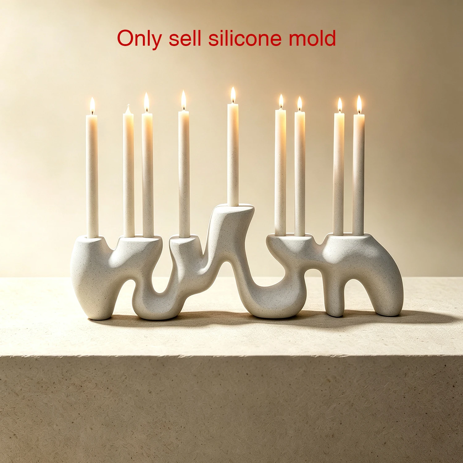 Silicone Mold For Abstract Wave Hanukkah Menorah Candle Holder, DIY Cement Resin Candlestick Mould, Modern Jewish Home Mold