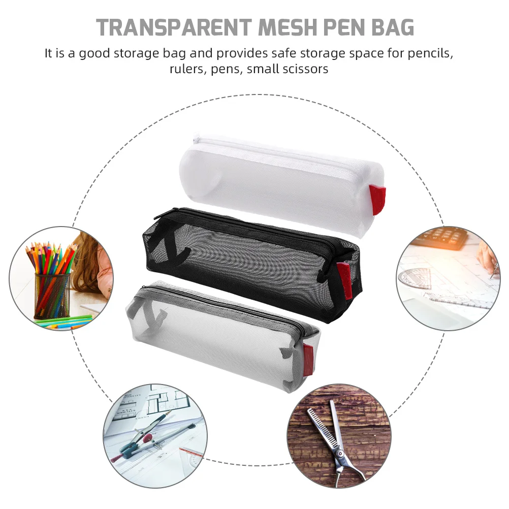 3 шт. стильные сумки-карандаши на молнии большой емкости органайзер для канцелярских принадлежностей портативная сумка для хранения ручек для студентов сетчатая сумка-карандаш