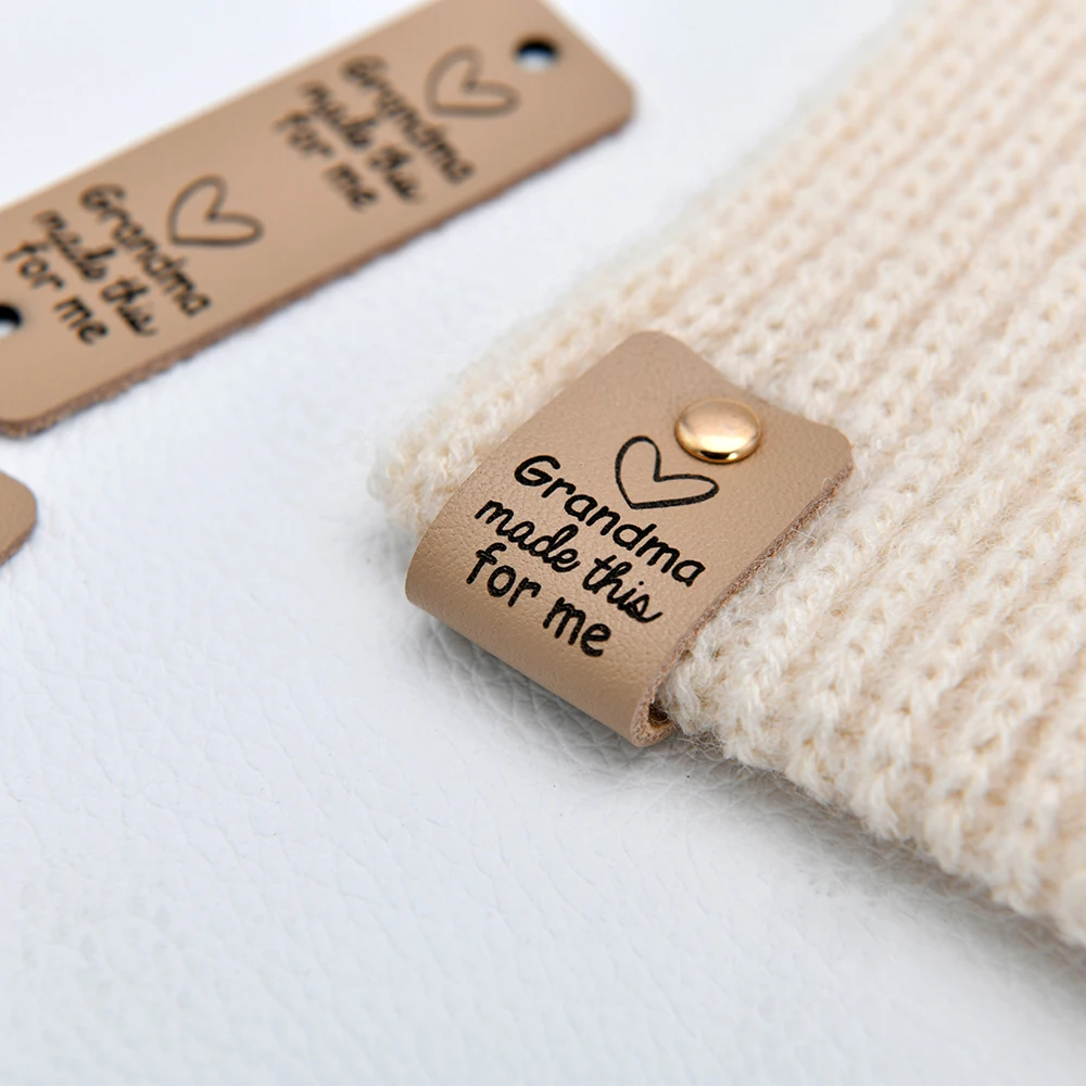Knitting Labels, 0.75x2.3 Inches - Crochet Tags, Genuine Leather, Custom Fold Labels, For Rivets, D510