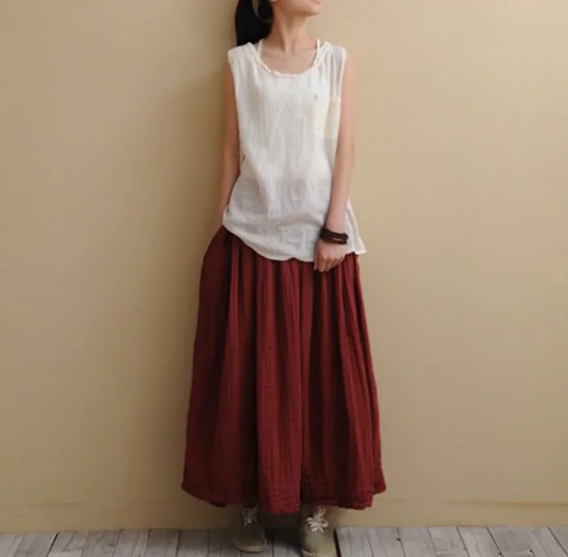 Faldas de lino y algodón de primavera para mujer, Vestidos femeninos, gran oferta, falda informal con bolsillos, faldas vintage de moda