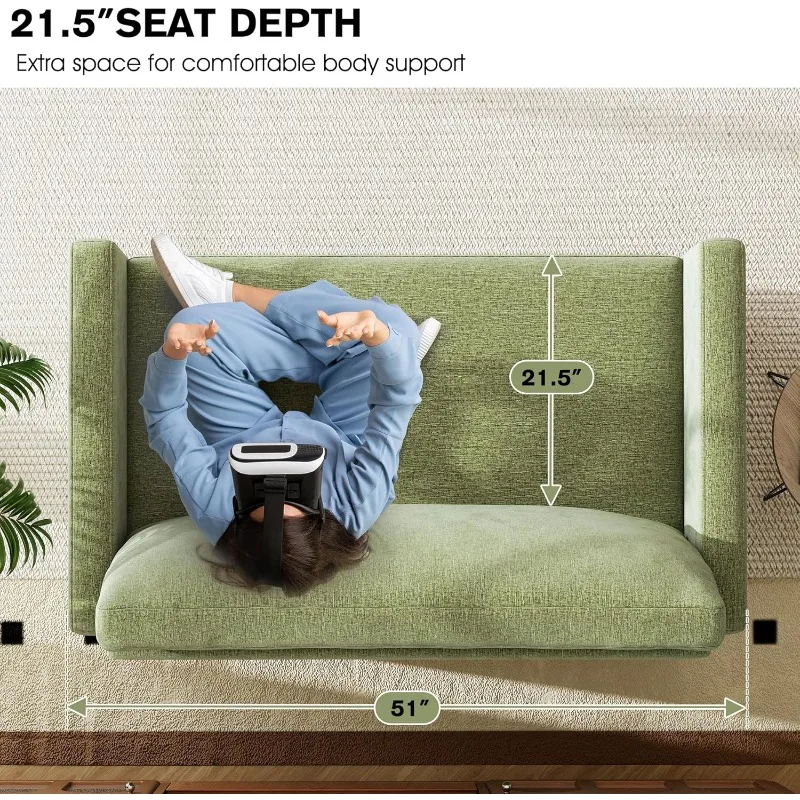 51인치 러브시트 소파베드, 작은 공간을 위한 셔닐 소재 접이식 바닥 소파베드, 깊은 좌석이 있는 접이식 카우치베드, 베개 2개 포함