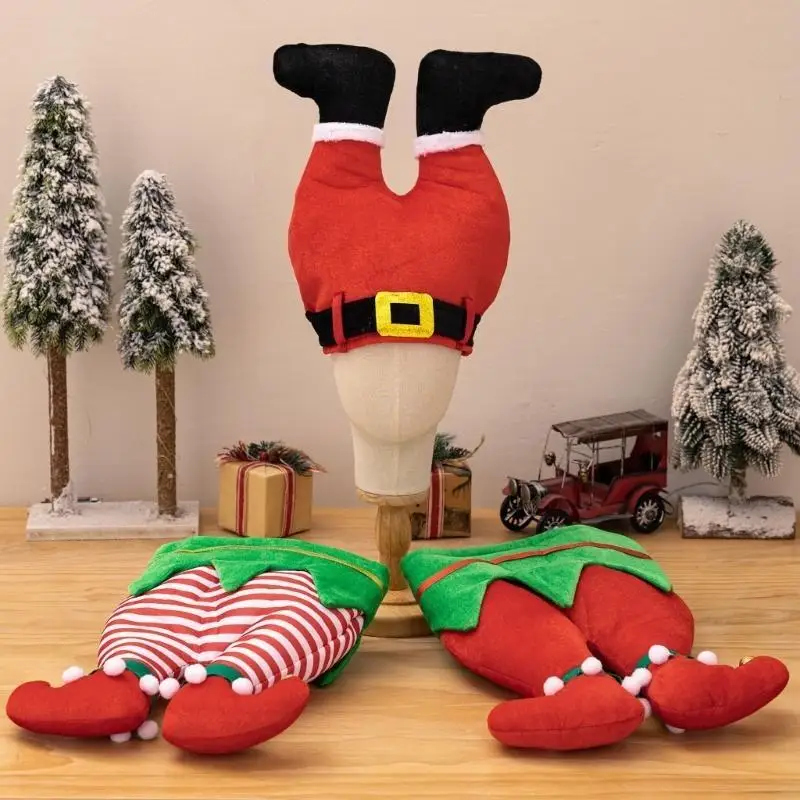 Festive Christmas Santa Hat with Elf Pants Design Funny Christmas Party Hat with Legs Decoration for Adults