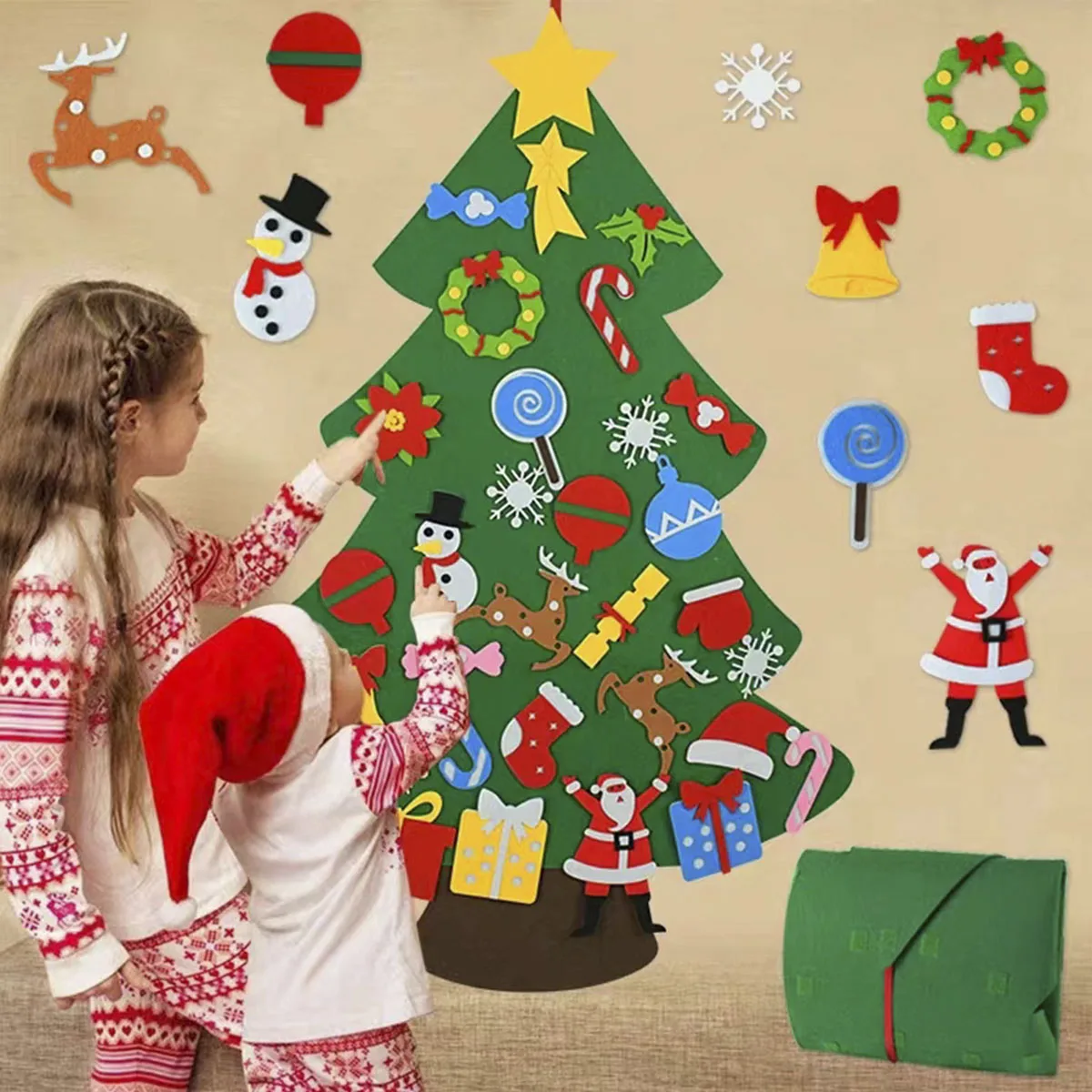 

DIY Felt Christmas Tree Merry Christmas Decorations for Home Xmas Tree with Light Christmas Ornaments Santa Claus Kids Gifts