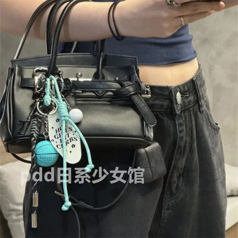 

New Japanese and Korean Ins niche pendant miu series Bag charms Tiffany blue rope bag pendant car keychain couple golf pendant