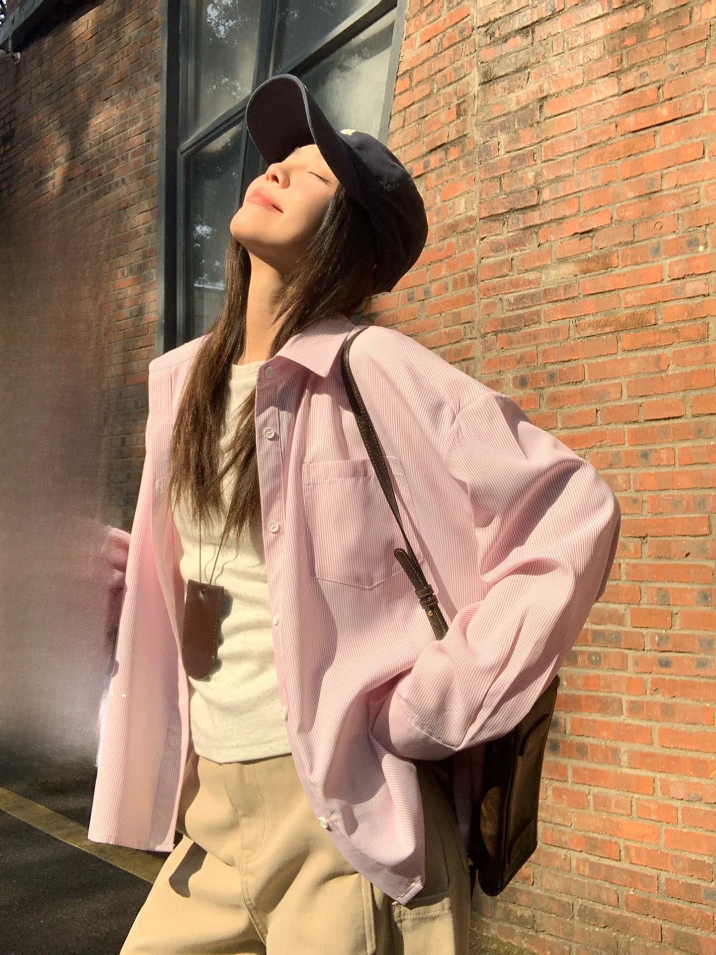 

Loose Women's Long Sleeve Shirt Pink Striped Spring New Style Comfortable Breathable Korean Style Office Wear Sòng Zhèngēn