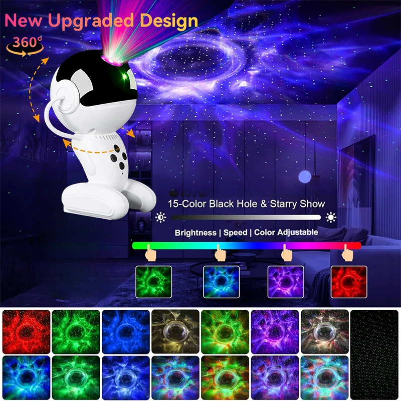 Space Black Hole Projection LED Night Light Starry Sky Projector 360 ° Rotating Robot Projector Home Decoration Children\'s Gifts