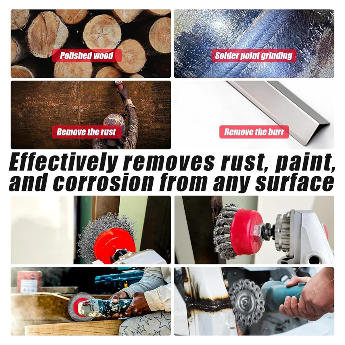 

SSR 8pcs 4-1/2In Angle Grinder Wire Wheel Set-4In&3In Knotted Coarse Crimped Cup Brushes with 5/8-11 Threaded Arbor for Rust