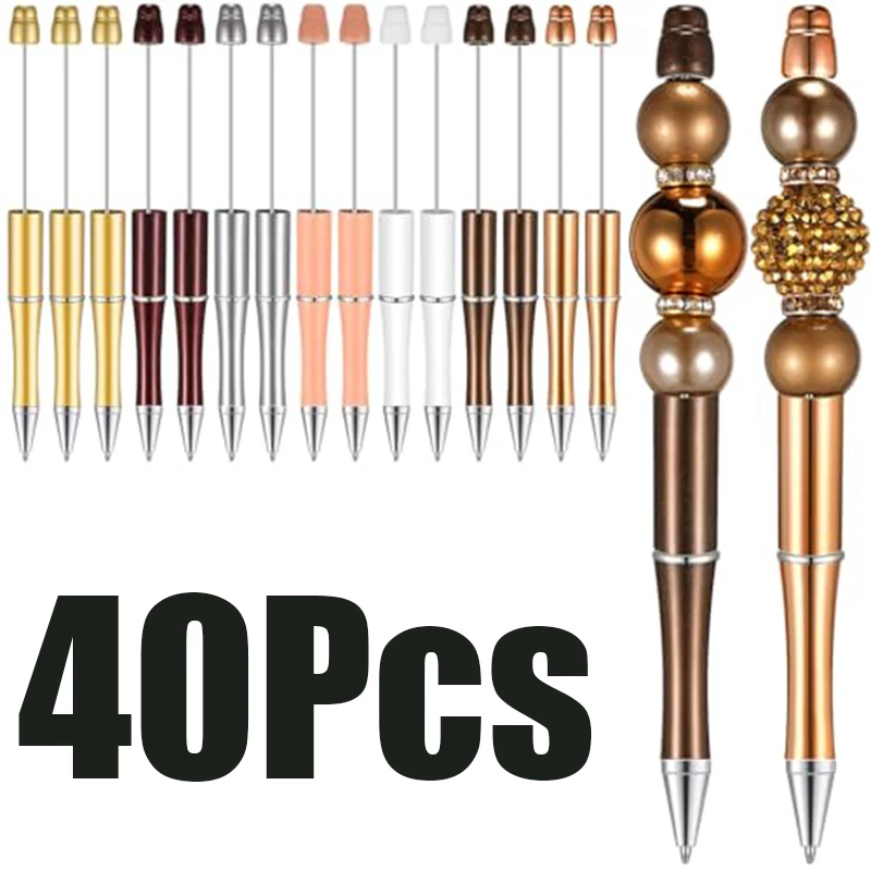40Pcs Blank Bead Pens, Easy to Assemble DIY Bead Pen for Kids Adults Craft Time