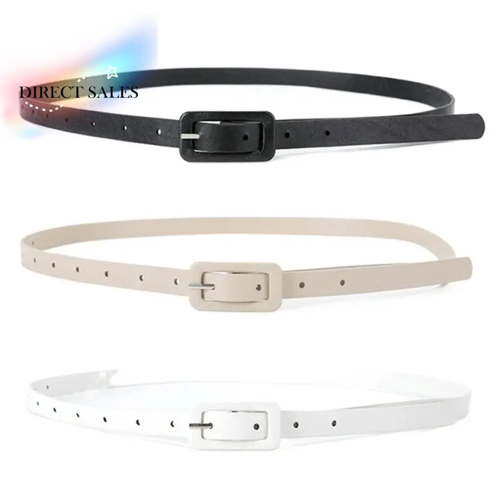 

Elegant Metal Buckle PU Leather Belt Korean Style Slim Side Thin Waist Belt Jeans Decor All-match Candy Color Waistband Students
