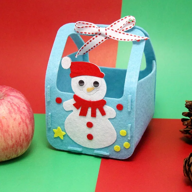 DIY Christmas Bag Kids Handmade Craft Toy Xmas Decoration Materials Kits Candy Box Handbag for Children Educational Toys Gifts