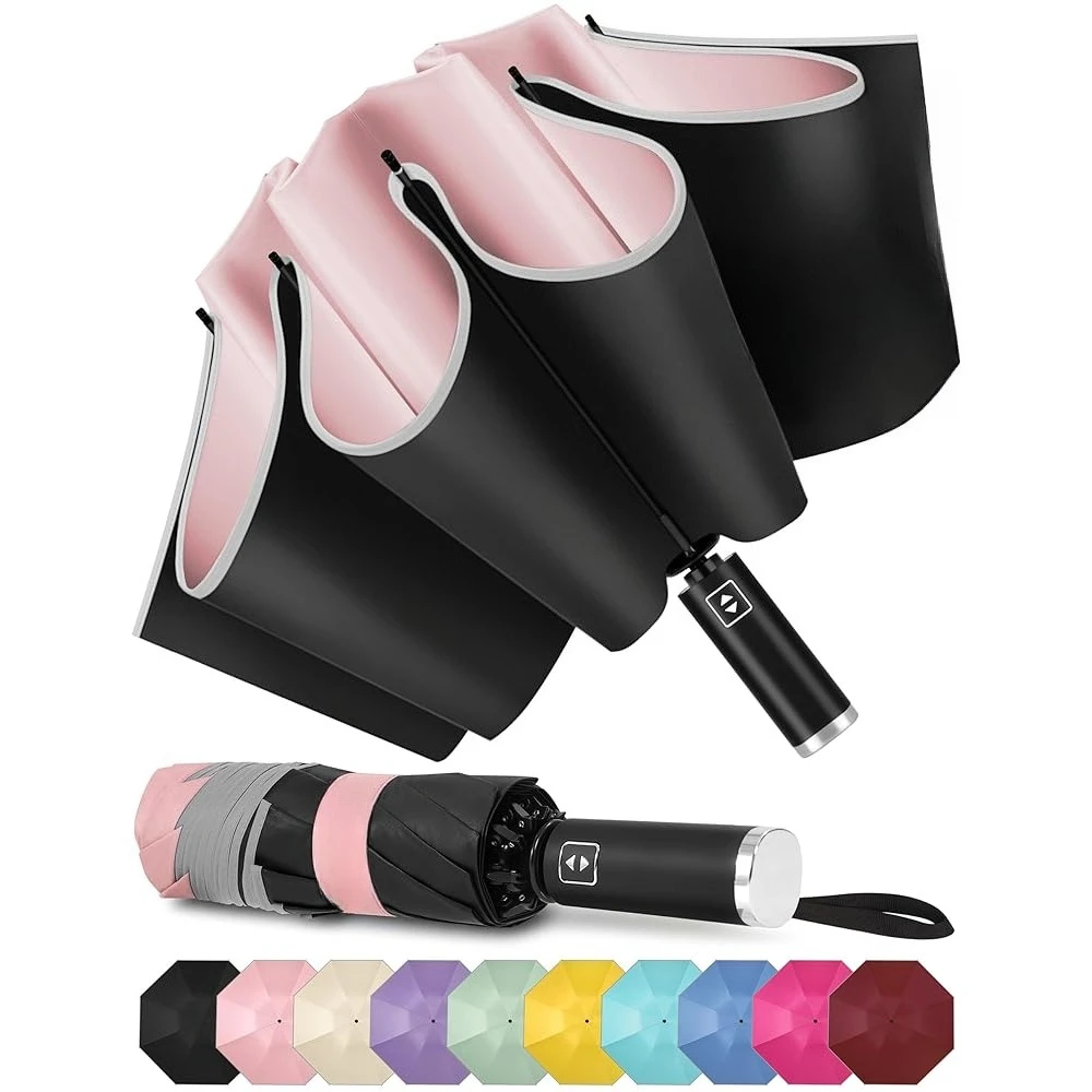 

Зонт-трость обратного сложения компактный - Ветрозащитный зонт от дождя со светоотражающей полосой, большой зонт от УФ-излучения для защиты от солнца