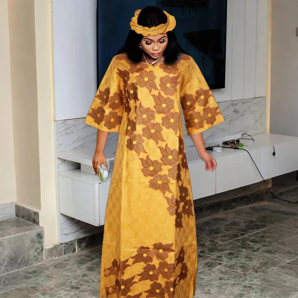 H&D African Clothes For Women Tradition Dress Embroidery  Bazin Wedding Party Dress Ankara Robes Trads Wears African Clothes