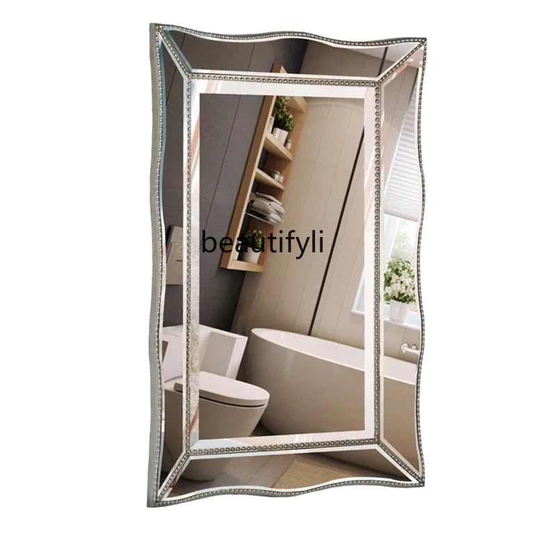 

A17 Simple light luxury mirror, large mobile hidden solid wood punching free cabinet, French rotating mirror