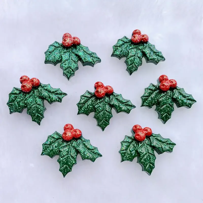 8pcs 24*29mm Resin Christmas Leaf Patch Decoration Crafts Flatback Cabochon Embellishments For Scrapbooking Diy Accessories