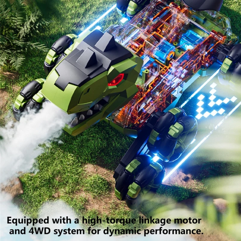 8 Wheel Stunt Smart Watch Sensing Voice Remote Control Dinosaur 2.4G 4WD One Key Spray Music Lighting Off Road RC Dinosaur