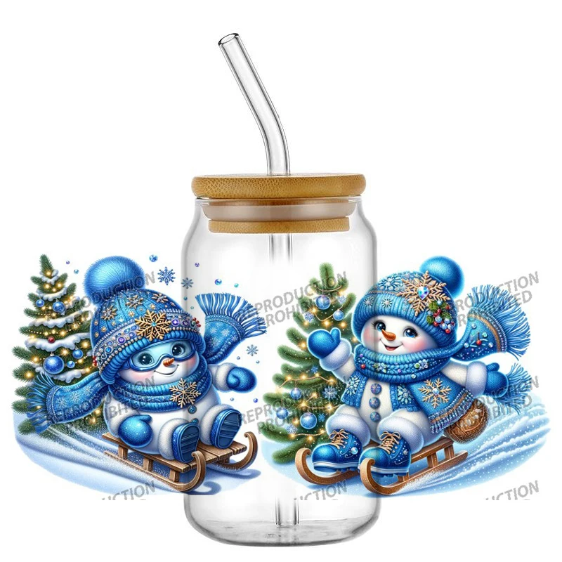 

New Snow Christmas Decoration 16oz Libbey UV DTF Cup Wrap Transfer Custom Label DIY Logo Self adhesive Mug Decal Sticker