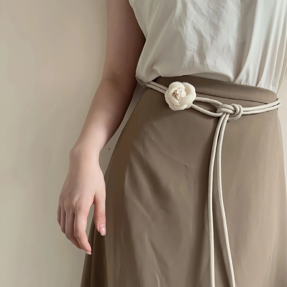 

Bohemian Flower Waist Belt Women Weaving Belt Leather Floral Slimming Thin Waist Strap Female Dress Simple All-Match Waistband