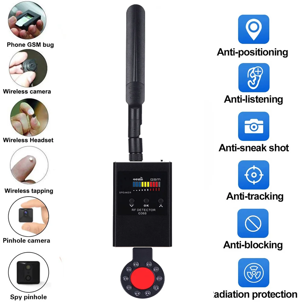 Anti Spy Wireless RF Signal Detector Bug GSM GPS Tracker Hidden Camera Eavesdropping Device Military Professional With IR Detect