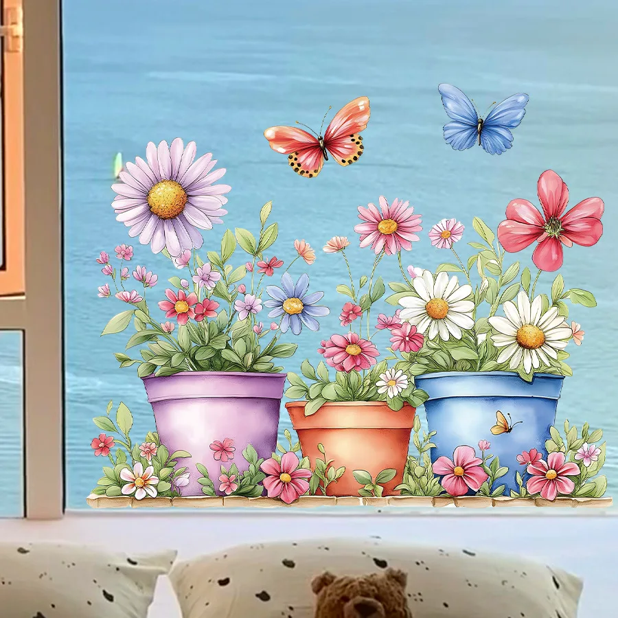 Plants & Flowers Double-Sided Window Stickers Self-Adhesive Glass Wall Art Decor