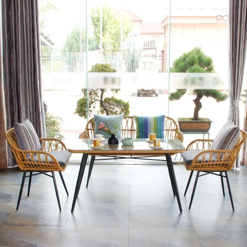 Outdoor leisure rattan chair cafe milk tea shop living room courtyard handmade rattan sofa garden villa outdoor furniture