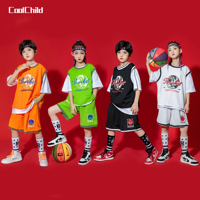 

Boys Hip Hop Tank Top Sleeveless Shorts Basketball Clothes Sets Summer Street Dance Girls Jazz Outfits Teens Sportwear Costumes